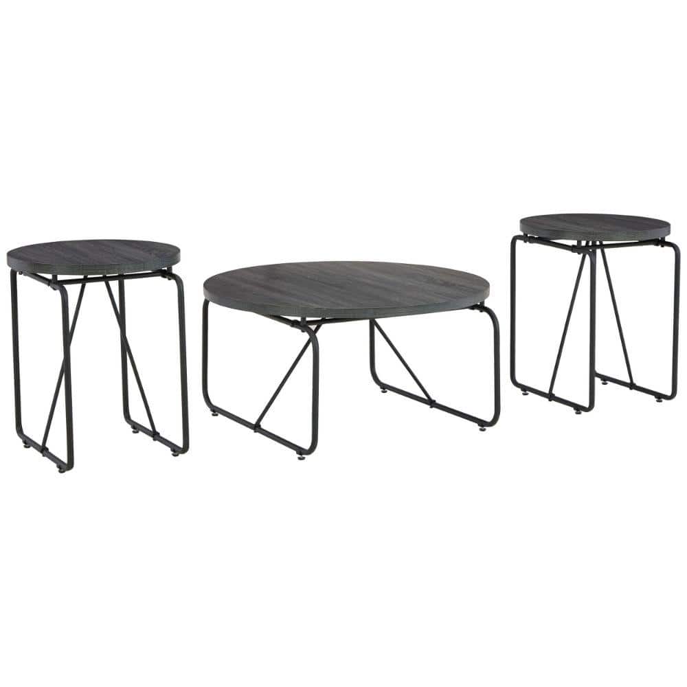 Benjara 36 in. Gray and Black Square Wood Top Modern Coffee Table (Set