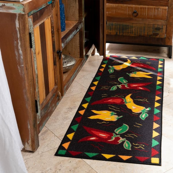 Kitchen Nonslip Carpet Runner Area Rug Stain Resistant Hot Peppers Design 20x59 