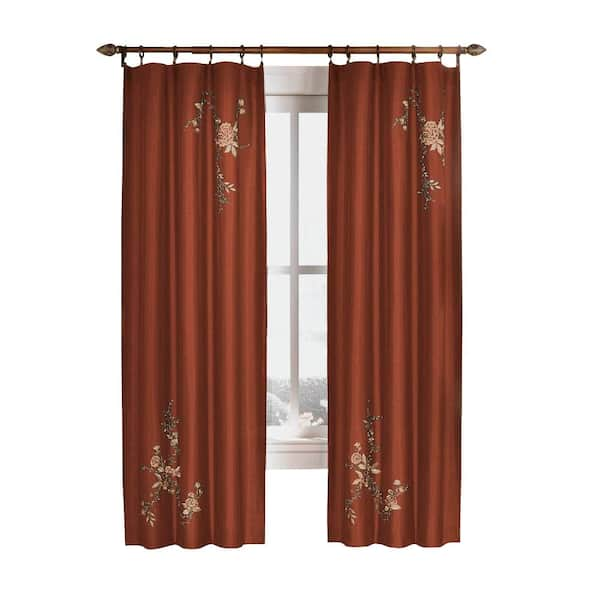 Curtainworks Semi-Opaque Cinnabar Asia Faux Silk Rod Pocket Curtain - 44 in. W x 63 in. L