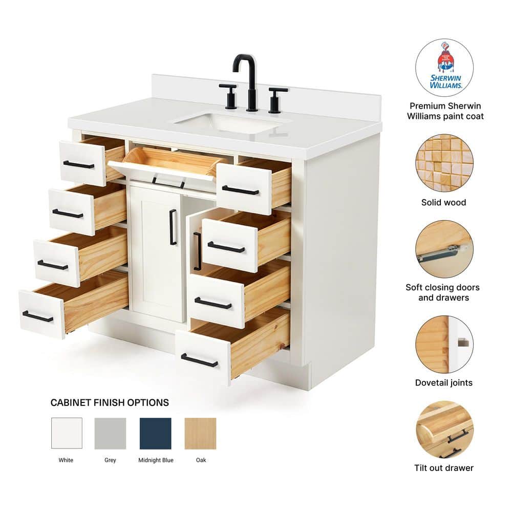 Hepburn 43" White Hardwood Freestanding Single Vanity Set