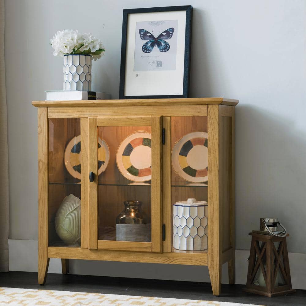 Desert Sand Lighted Oak Entryway Curio Cabinet
