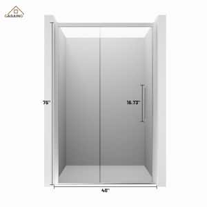 48 in. W x 76 in. H Sliding Framed Soft-closing Shower Door in Brushed Nickel Finish with Tempered Clear Glass