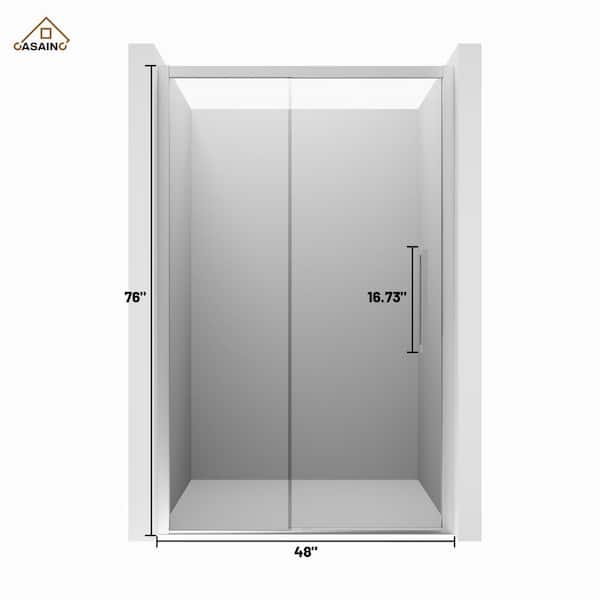 48 in. W x 76 in. H Sliding Framed Soft-closing Shower Door in Brushed Nickel Finish with Tempered Clear Glass