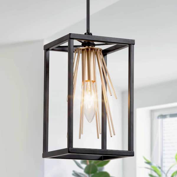 Uolfin 1-Light Black Modern Transitional Island Pendant Light, Industrial Gold Sputnik Mini Dining Room Ceiling Light