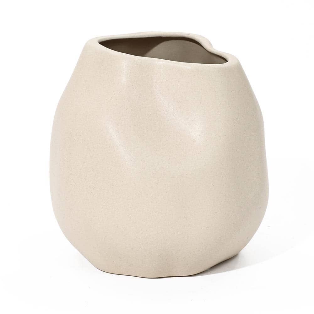 Ivory Ceramic Modern Round Bouquet Vase