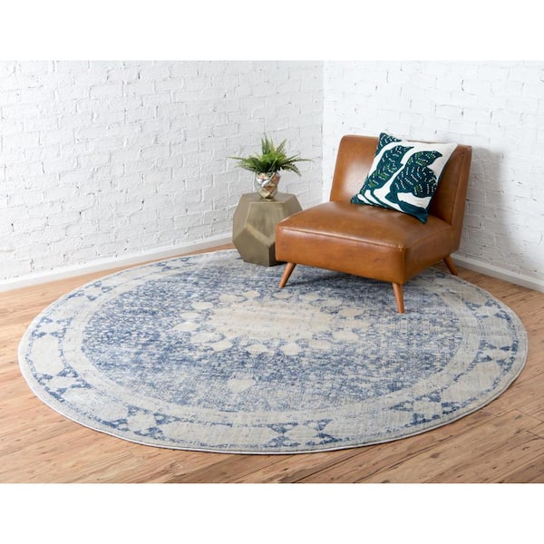 Unique Loom Asheville Rockwell Navy Blue 8' 0 x 8' 0 Round Rug 3141719 -  The Home Depot