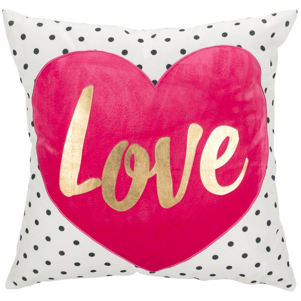 Pink and White Polka Dot Heart Throw Pillow