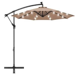 10 ft. Offset Cantilever Umbrella in Tan with LED Lights