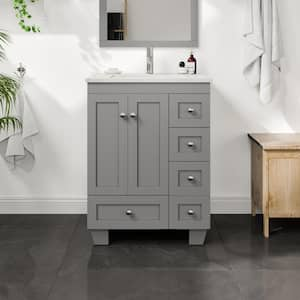 Happy 24 in. W. x 18 in. D Gray Bathroom Vanity with White Carrara Quartz Vanity Top and Rectangular Undermount Sink