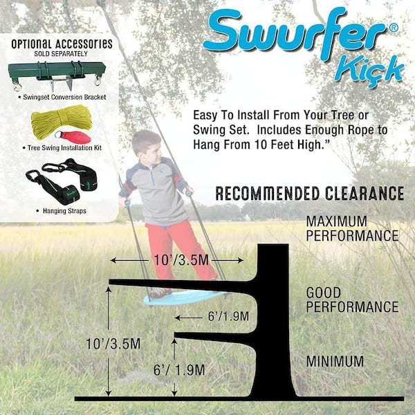 Swurfer Kick Blue Stand Up Tree Swing with Rope SW-KICK-B - The