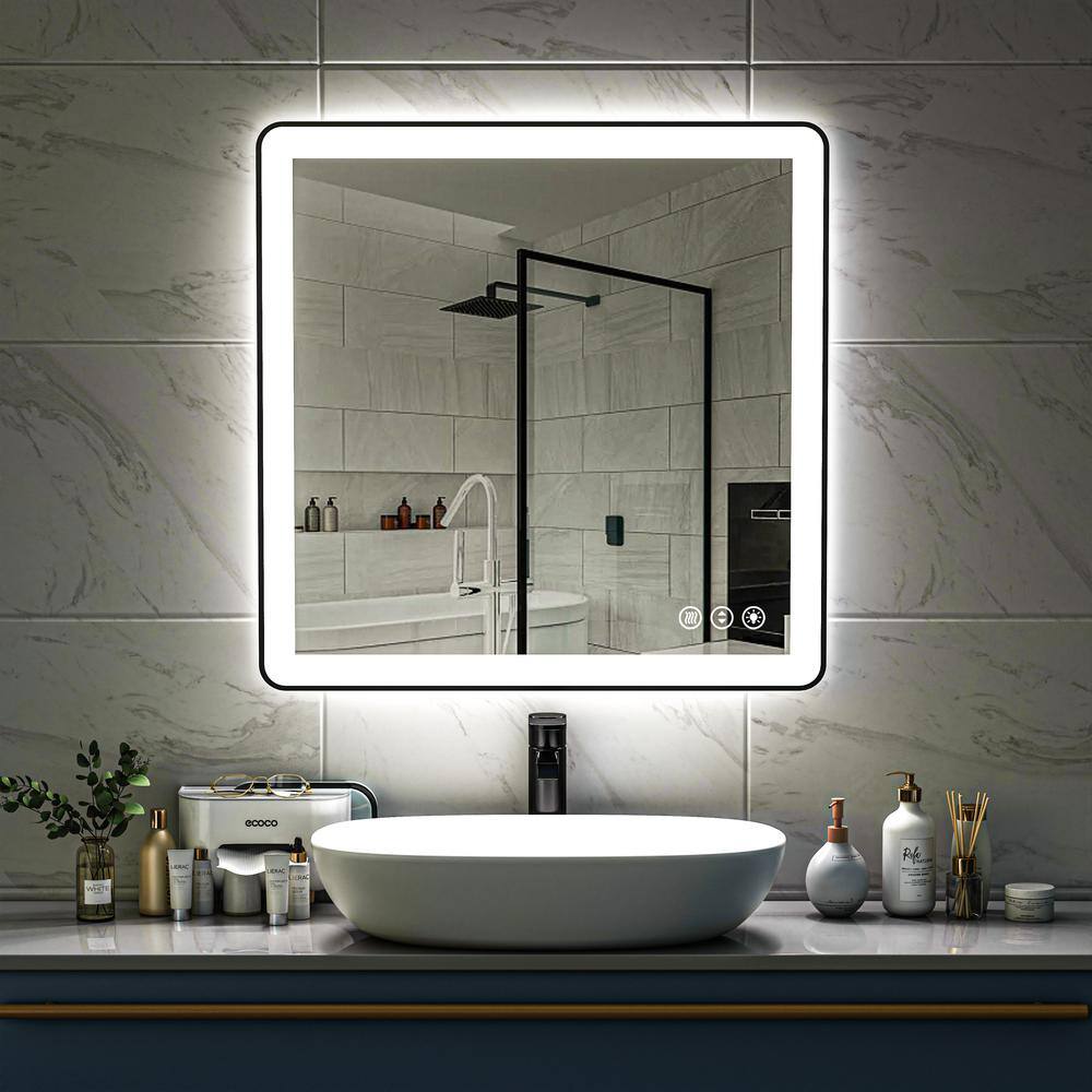 38 in. W x 38 in. H Rectangular Framed LED Anti-Fog Wall Mount Bathroom Mirror in Black with Backlit and Front Light price history on PriceWatchPro