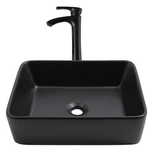 19 in.x 14.5 in. Modern Porcelain Ceramic Rectangle Above Vanity Sink Art Basin Bathroom Vessel Sink in Black