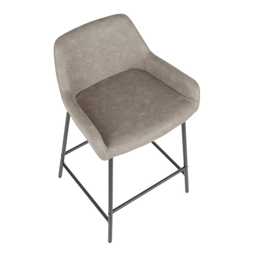 Daniella Industrial Black Metal Frame Counter Stools with Grey Faux Leather - Set of 2
