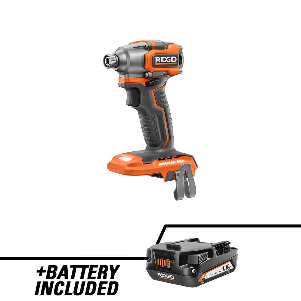 RIDGID 18V SubCompact Brushless Cordless 1/4 in. Impact Driver with 18V Lithium-Ion 1.5 Ah Battery -  R8723-R870015