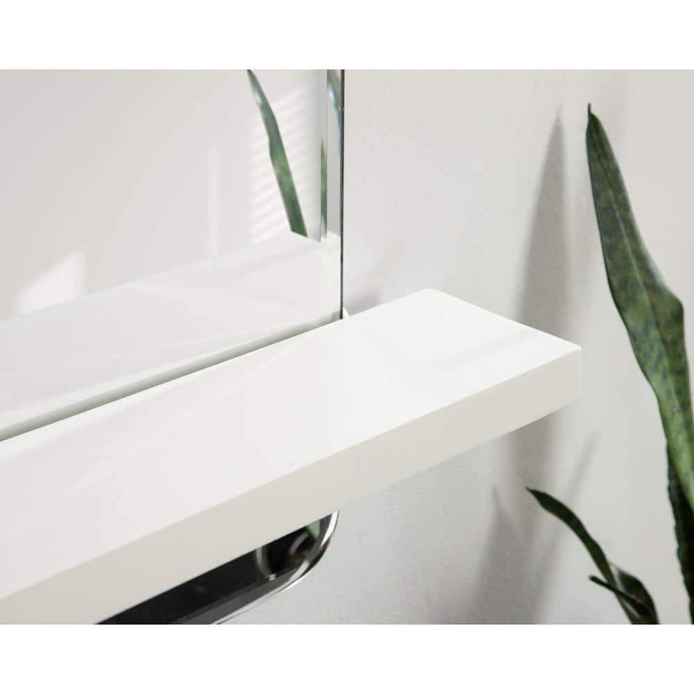 White Rectangular Frameless Vanity Mirror with Shelf