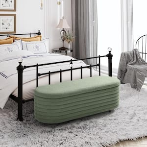 Bayville 54 in. Wide Oval Sherpa Upholstered Entryway Flip Top Storage Bedroom Accent Bench in Ice Green