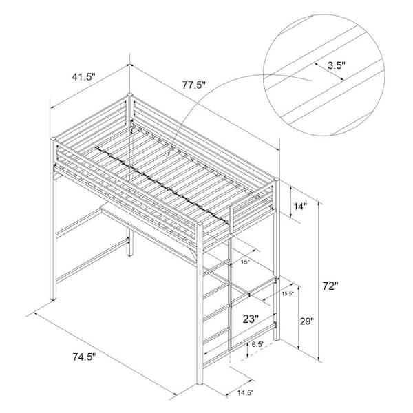 Dhp Mabel Silver Metal Twin Loft Bed, Your Zone Twin Loft Bed Instructions