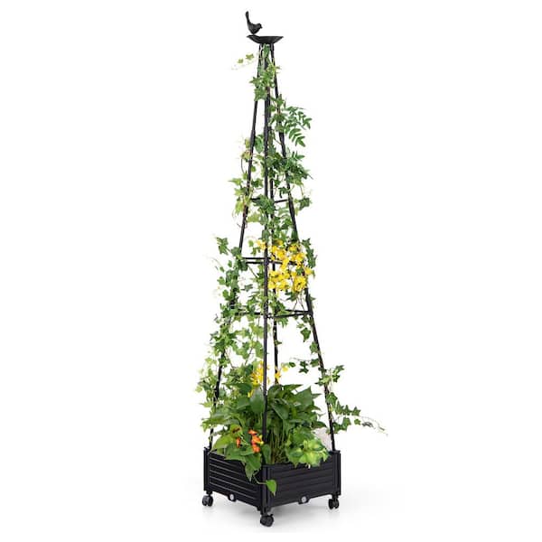 ANGELES HOME 81 in. Plastic Obelisk Trellis with Drainage Holes and lockable Wheels for Vertical Plant Support, Indoor/Outdoor Use