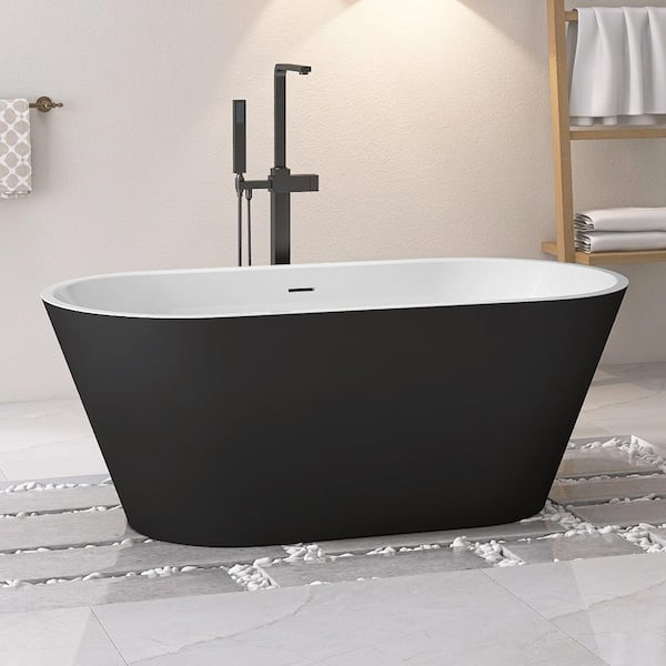 67 in. x 29.5 in. Acrylic Free Standing Soaking Tub Freestanding Alone Soaker Bathtub with Chrome Drain in Matte Black