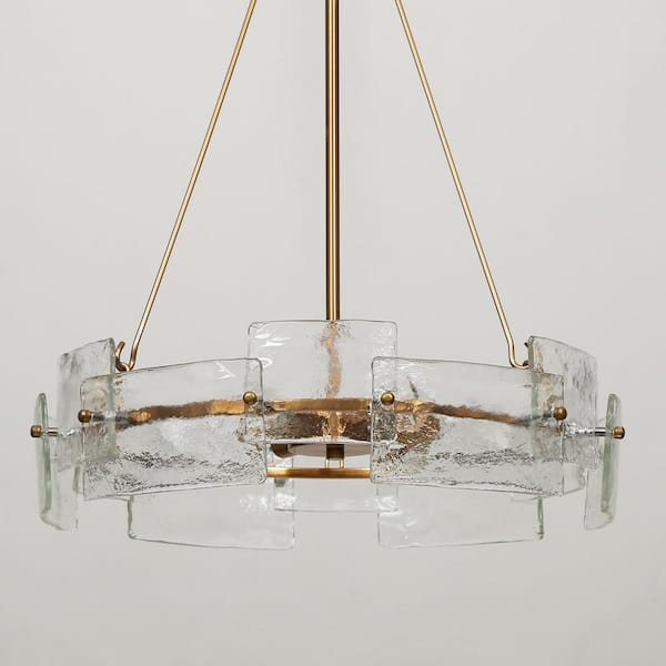 Zevni 20.5 in. 6-Light Brass Modern Drum Chandelier, Farmhouse Island Pendant Light, DIY Gold Chandelier with Water Glass