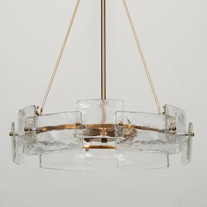 20.5 in. 6-Light Brass Modern Drum Chandelier, Farmhouse Island Pendant Light, DIY Gold Chandelier with Water Glass