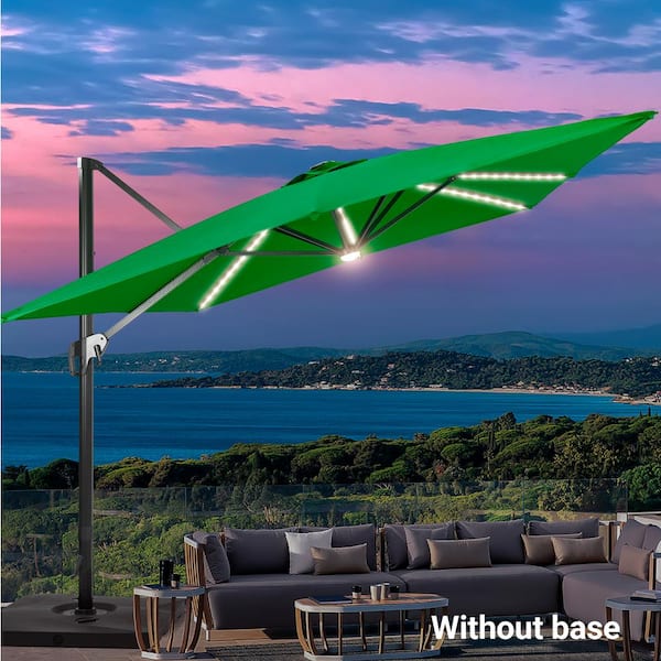 JOYESERY 11.5 x 9 ft. Rectangular Aluminum Pole Cantilever LED Patio Umbrella Solution-Dyed Fabric, Kelly Green