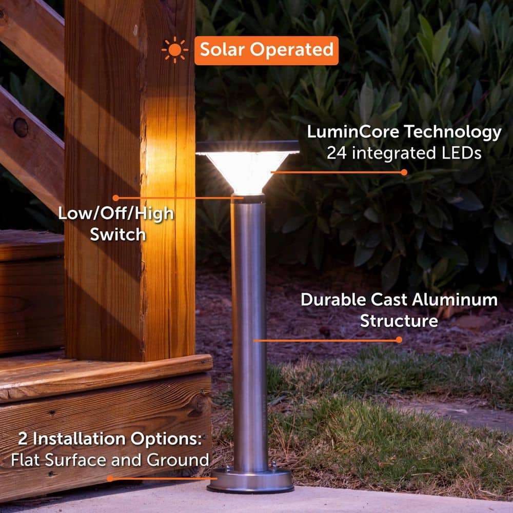Luxor Stainless Steel Solar LED Pathway Light, 20.25-inch