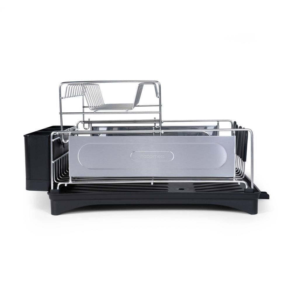 Compact 18.25" Stainless Steel 2-Tier Dish Drying Rack with Utensil Holder