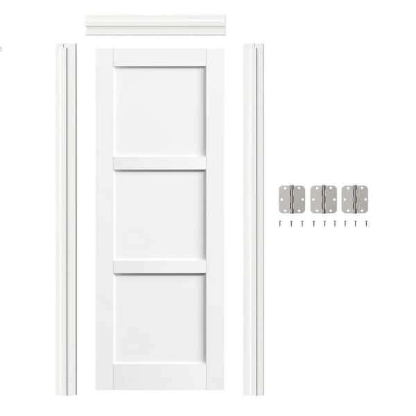 TENONER 30 in. x 80 in. 3-Lite Solid Manufacture Wood Prehung Interior Door Left-Handed MDF White with Door Jamb Hardware Kit