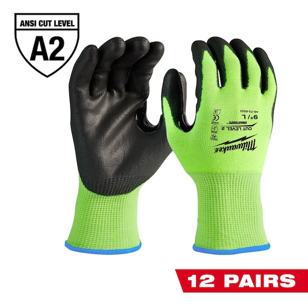 Milwaukee Medium High Visibility Level 2 Cut Resistant Polyurethane Dipped Work Gloves (12-Pack)