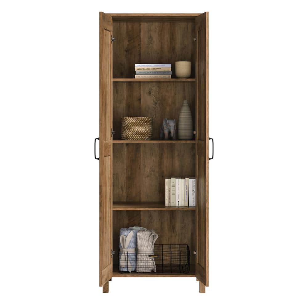 Tall Rustic Pine 2-Door Storage Cabinet with Adjustable Shelves