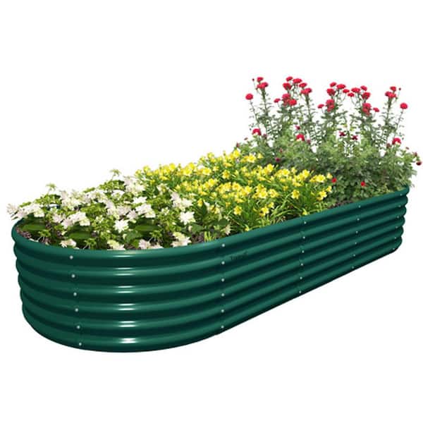 8 ft. x 4 ft. x 1 ft. Green Outdoor Metal Raised Garden Bed, Planter Box With 9 Metal Trellis for Vegetables, Flowers
