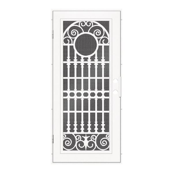 Unique Home Designs Spaniard 32 in. x 80 in. Right Hand/Outswing White Aluminum Security Door with Black Perforated Metal Screen