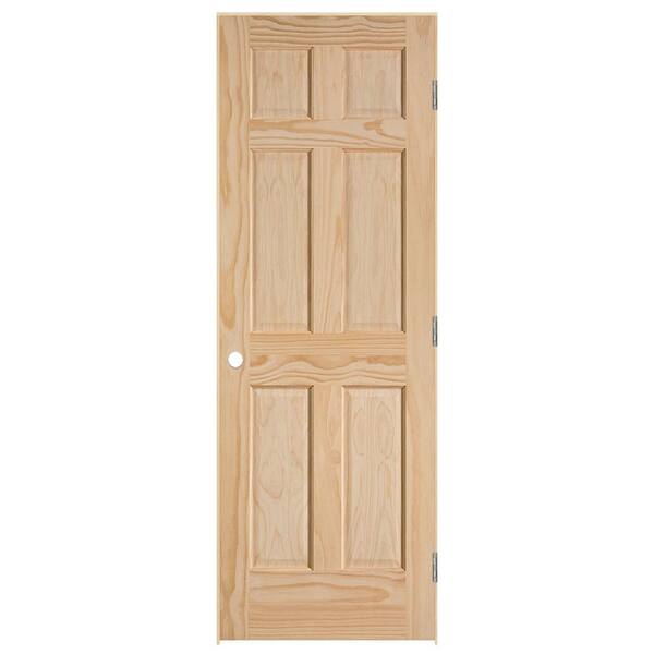Masonite 30 in. x 80 in. 6-Panel Left-Handed Solid Core Smooth Unfinished Pine Single Prehung Interior Door