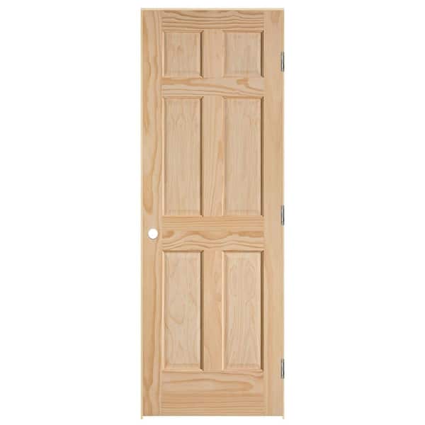 Masonite 28 in. x 80 in. Left-Handed Smooth 6-Panel Solid Core Unfinished Pine Single Prehung Interior Door with Flat Jamb