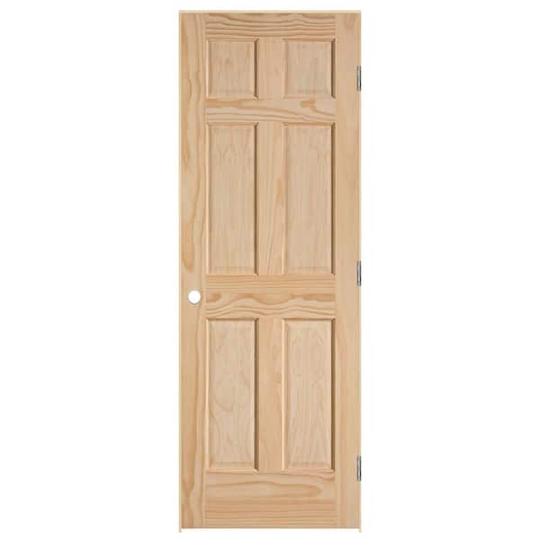 Masonite 30 in. x 80 in. Left-Handed Smooth 6-Panel Solid Core Unfinished Pine Single Prehung Interior Door with Flat Jamb