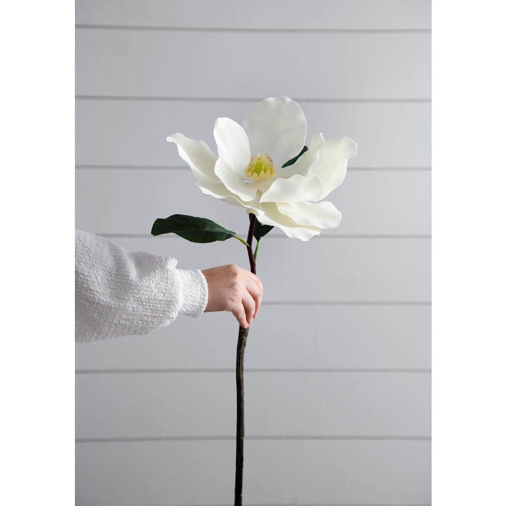 White Plastic Magnolia Stems Set of 6