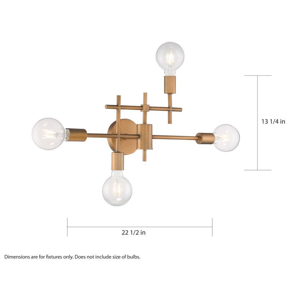Delphi Geometric 4-Light Vanity in Aged Gold and Black Finish