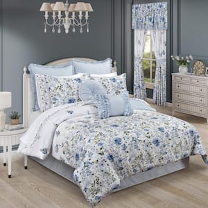 Kourtney Blue Polyester Queen 4-Piece Comforter Set