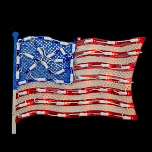 10.5 in. H x 14 in. L Lighted Patriotic American Flag Window Silhouette Decoration