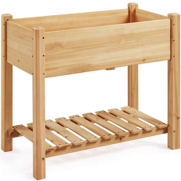34in. L x 18in. W x 29.5in. H Wooden Raised Garden Bed Elevated Planter Box Kit w/ Legs for Yard  Garden Use Light Brown