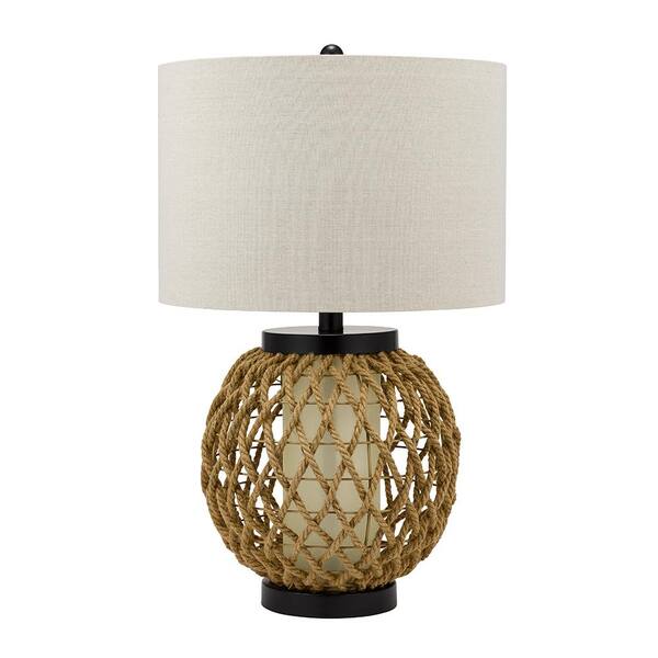 Cresswell 29 in. Hemp and White Glass Coastal Table Lamp and LED Bulb