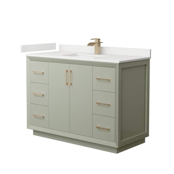 Wyndham Collection Strada 48 in. W x 22 in. D x 35 in. H Single Bath Vanity in Light Green with White Quartz Top