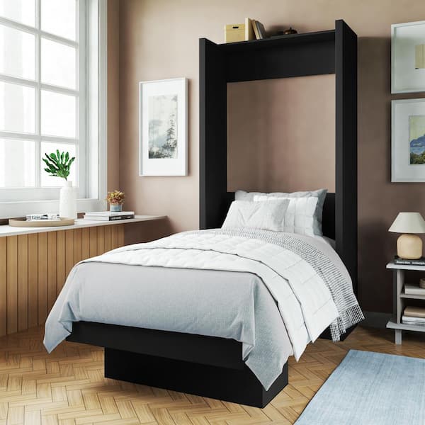 Oakland Living Easy-Lift Black Wood Frame Twin Murphy Bed with Shelf ...