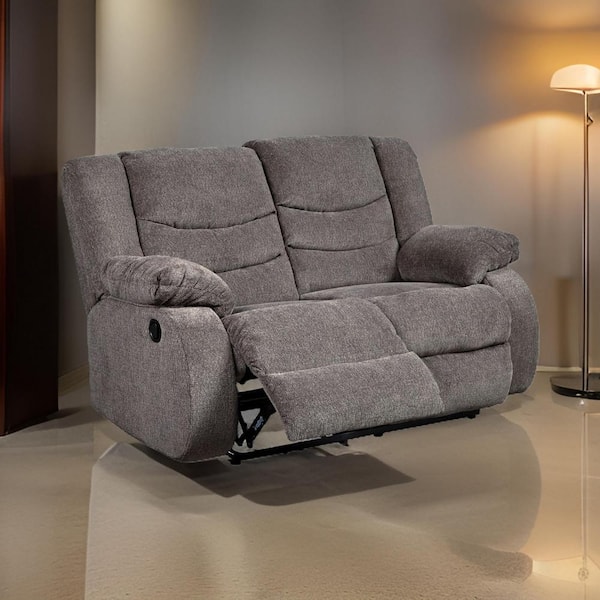 Benjara 40 in. Pillow Top Arm Chenille Rectangle Loveseat Recliner Sofa in Gray