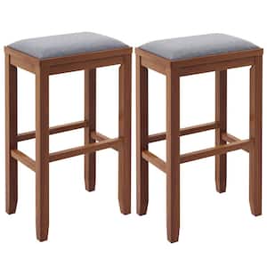 31 in. Walnut Upholstered Bar Stools Wooden Bar Height Dining Chairs (Set of 2)
