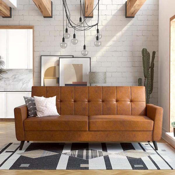 DHP Parker 81 in. W, Futon with Storage, Camel Faux Leather