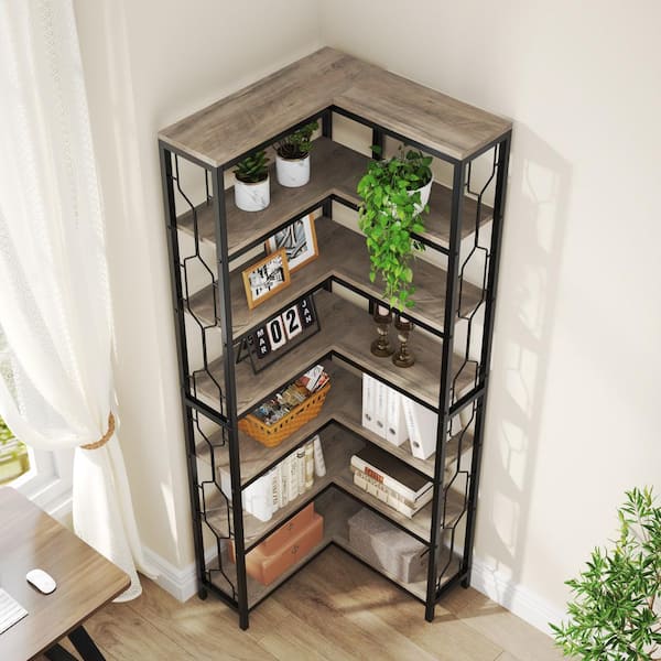 TRIBESIGNS WAY TO ORIGIN Frailey 79 in. Tall Gray Wood 7-Shelf Corner  Etagere Bookcase LDY8JW0601GY - The Home Depot