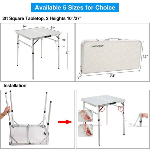 RedSwing Small Adjustable Height Folding Table - 2ft, Lightweight Aluminum & MDF Top (Grey) - View #2
