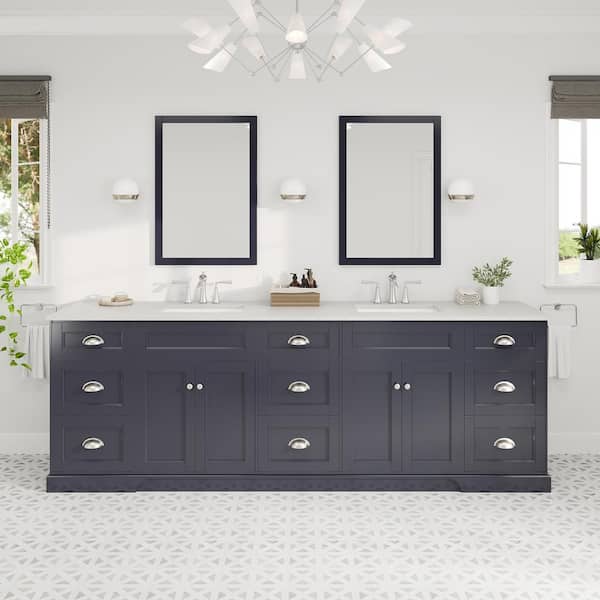 Epic 96 in. Double Sink Charcoal Gray Bath Vanity with White Carrara Quartz Top (Assembled)